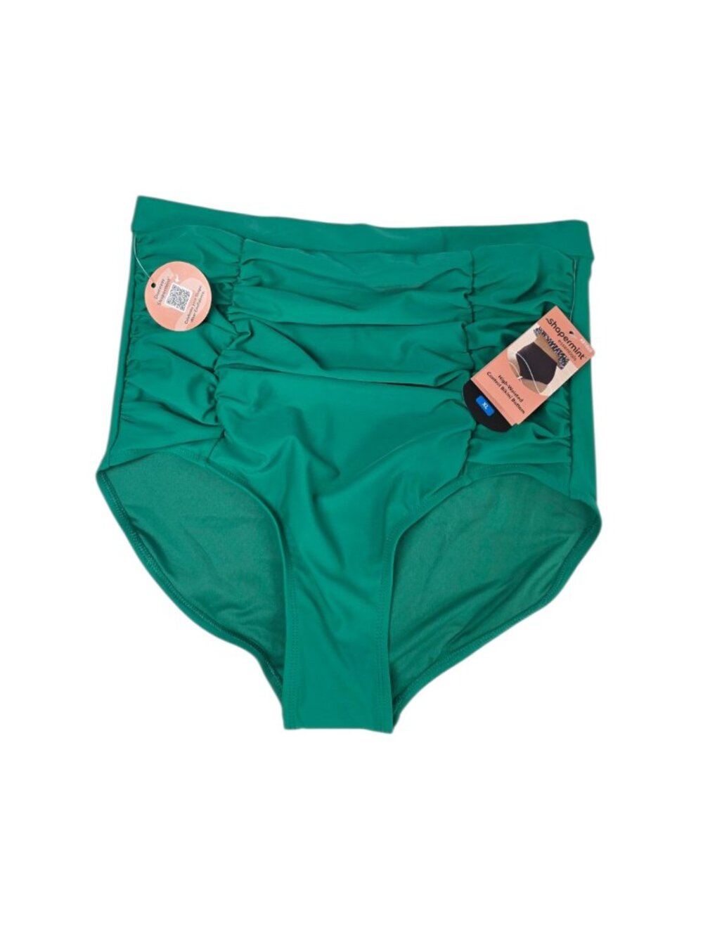 Shapermint High Waisted Control Bikini Bottoms, Green, Ruched, Size XL